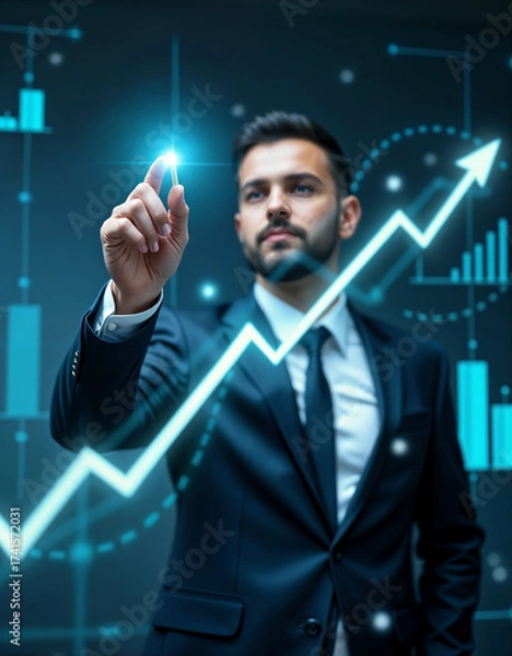 Obraz Businessman showing a digital graph on a virtual screen