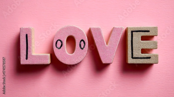 Fototapeta Colorful love letters on a soft pink background create a warm, cheerful atmosphere suitable for celebrations and romantic moments