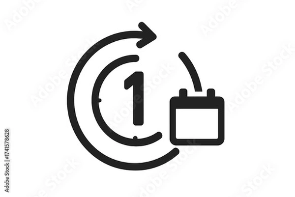 Fototapeta One day left countdown timer icon. Calendar and date symbol for event reminder. Last day deadline concept. 24 hours schedule vector graphic. Final day announcement design.