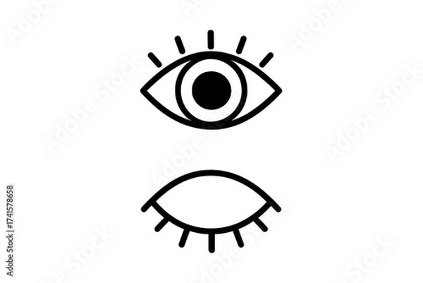 Fototapeta Open and closed eye icon set. Simple line art for vision, see, sleep, and awake concepts. Minimalist vector illustration for web and graphic design. Look and watch symbol.