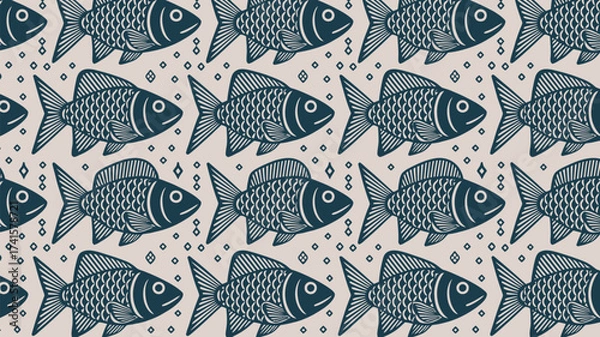 Fototapeta Charming stylized fish pattern design perfect for coastal decor projects and nautical themed designs offering a unique and trendy underwater vibe