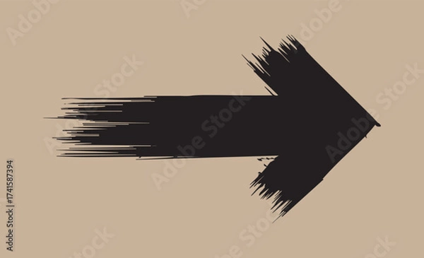 Fototapeta Bold black brush stroke arrow pointing right on a textured background
