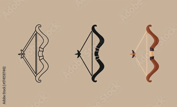 Fototapeta Three stylized bows and arrows in different designs and colors