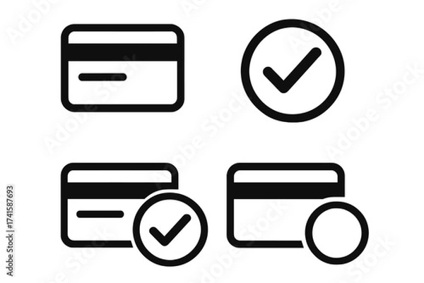 Obraz Credit card accepted icon sign set. Vector illustration collection of payment method symbols. E-commerce and transaction concept for online store, retail, and business.