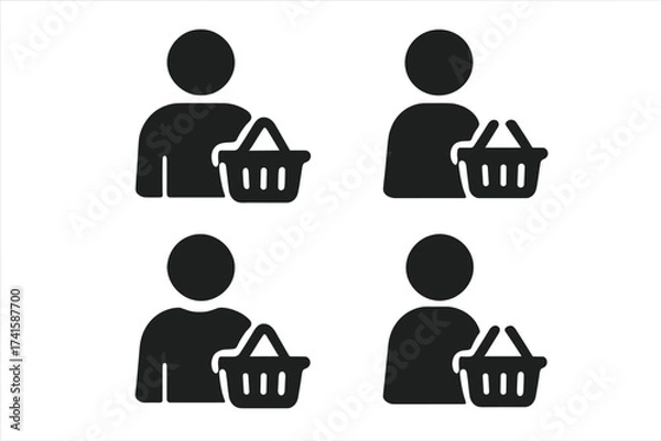 Obraz Customer icon set. Buyer with shopping basket symbol. Client, user, consumer pictogram collection for e-commerce, retail and online store. Vector web and app UI glyphs.