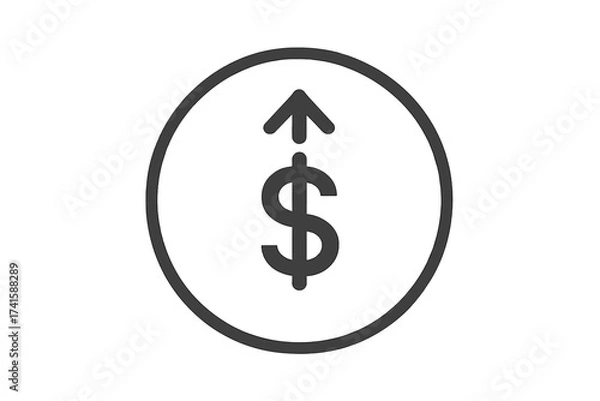 Obraz Dollar arrow up icon. Cost increase, inflation and salary growth concept. Financial success, investment profit and revenue symbol. Money value rising vector illustration.