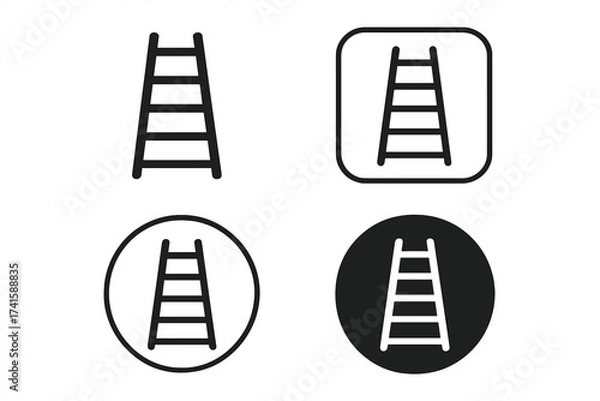 Fototapeta Ladder icon set vector for web and app design. Stepladder symbol collection for business growth, career progress, and success concepts. Minimalist climb pictogram buttons.