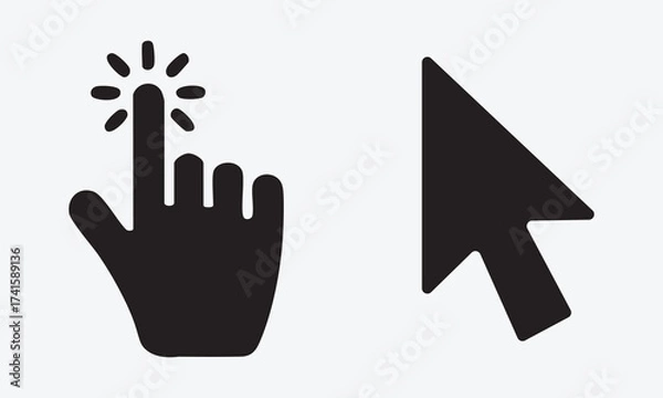 Fototapeta Set of Hand and Mouse Cursor Icons , Arrow, Pointer, Click, Tap, Drag in Silhouette Vector on White Background