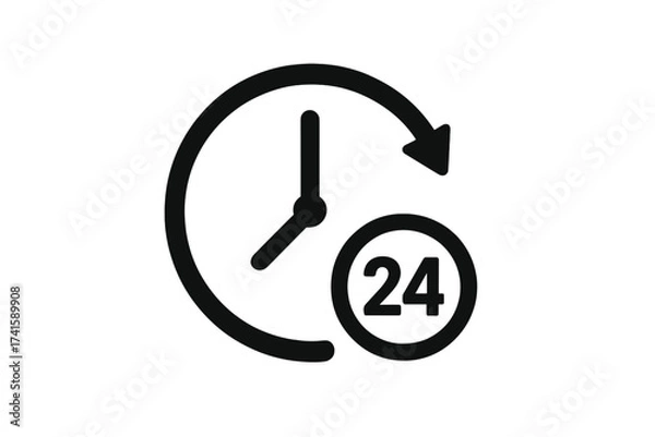 Obraz 24 hours clock icon vector. Open 24/7 service and support sign. Always available symbol. Around the clock, nonstop customer assistance concept. Time and watch graphic.