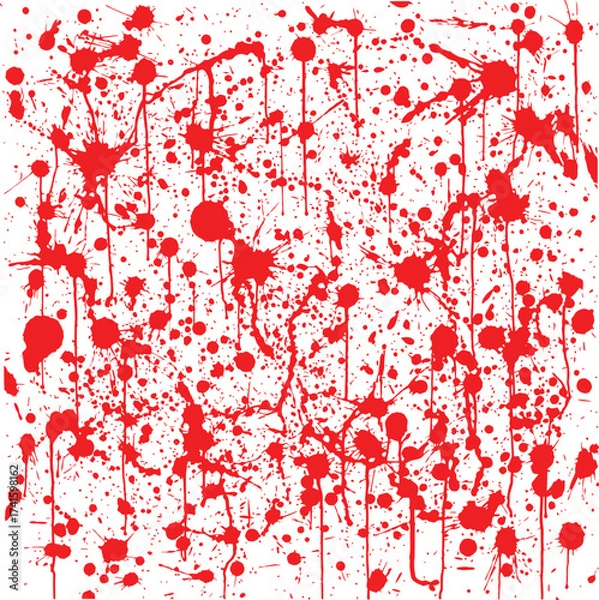 Fototapeta Abstract red paint splatter and drip art on white background