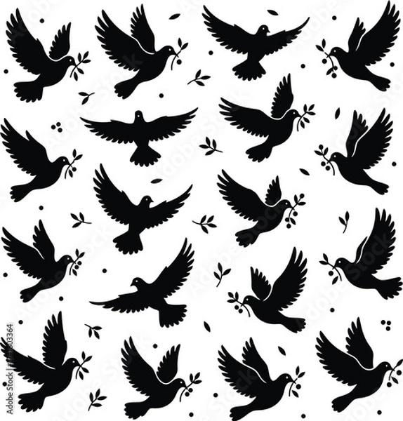 Fototapeta A flock of silhouetted birds in flight against a textured background