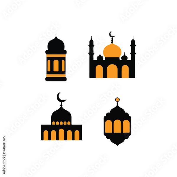 Fototapeta Islamic architecture and crescent moon designs in a simple graphic style
