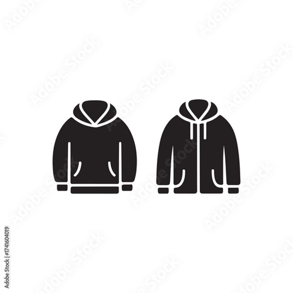 Fototapeta Simple silhouette illustration of two black hooded sweatshirts displayed side by side