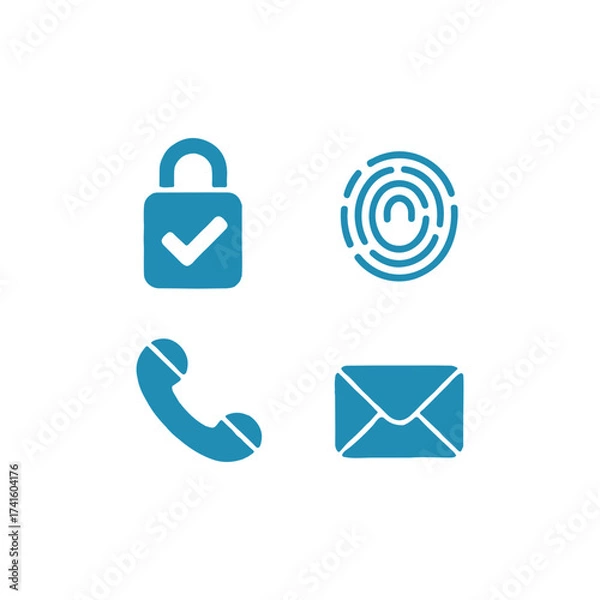 Fototapeta Security icons showing padlock fingerprint phone and email symbols