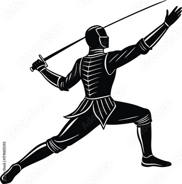 Obraz Warrior knight holding sword vector illustration