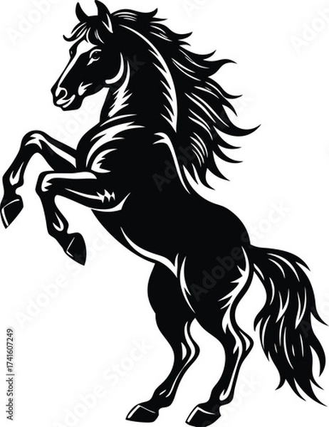 Obraz Majestic Horse Silhouette: The image showcases a powerful horse in a dynamic pose, its muscular form silhouetted against the light, evoking a sense of freedom and strength. 