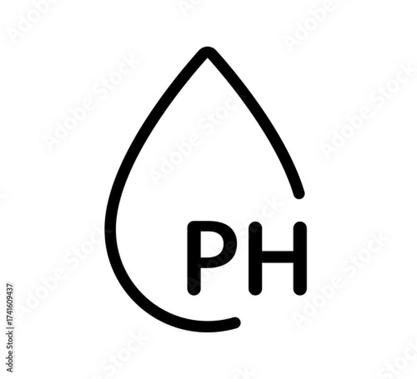 Fototapeta PH balance icon. Neutral water level. Water PH measure. Neutral balance skin. Drop line icon. Healthcare design web symbol. Vector illustration isolated on white background.