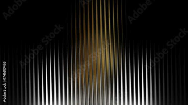 Fototapeta Dark abstract background with vertical metallic pleats and gold