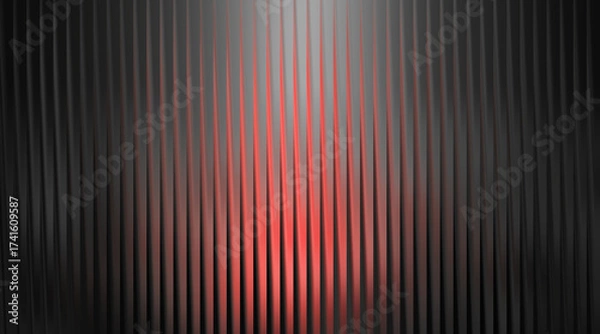 Fototapeta Dark abstract background with vertical ribbed pattern and red glow