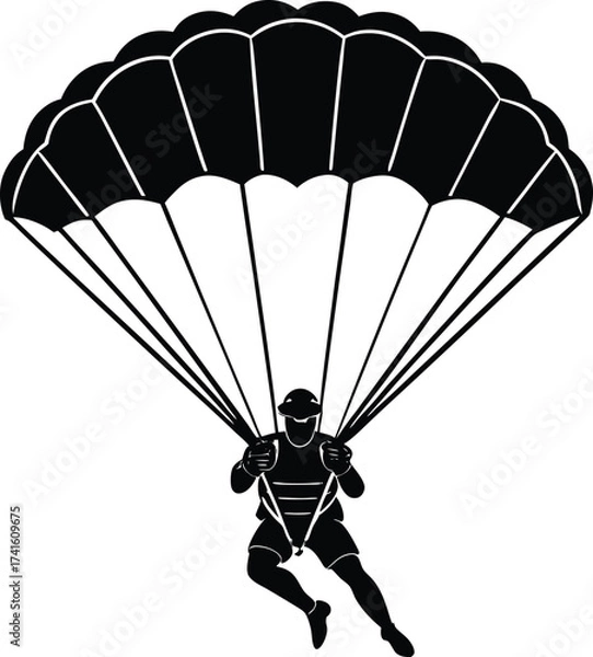 Obraz soaring Adventure: A daring individual descends from the sky, under the support of a meticulously crafted parachute, embodying the spirit of thrill-seeking and conquering heights.