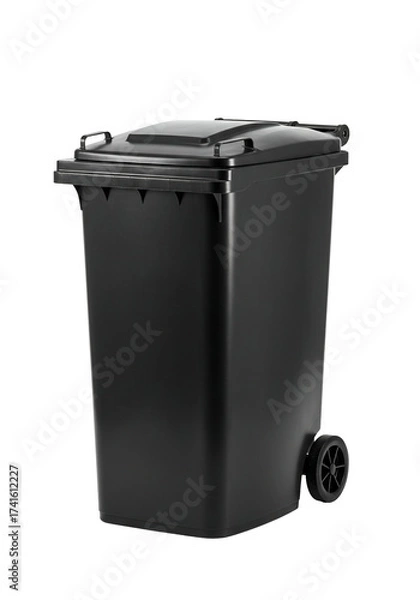 Obraz Black wheelie bin isolated transparent background