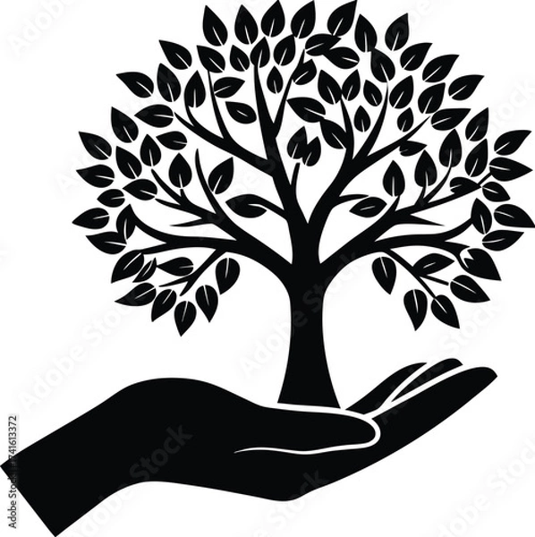 Obraz hand holding tree silhouette vector illustration