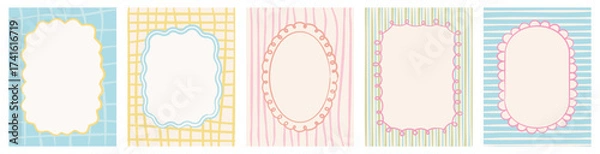 Fototapeta Christmas hand-drawn border frame set with vintage flair. Festive red, green, and pink vector backgrounds ideal for holiday marketing, invitations, greeting cards, posters, and seasonal projects