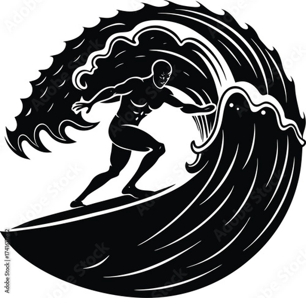 Obraz Silhouette of a surfer and horse vector illustration
