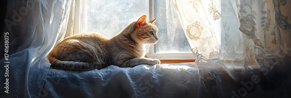Fototapeta Elegance and Serenity: A Ct's Contemplative Morning y the Window