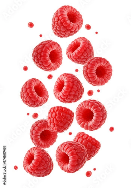 Obraz Falling raspberries isolated transparent background