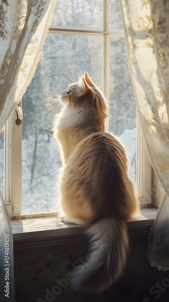 Fototapeta Elegance and Serenity: A Ct's Contemplative Morning y the Window