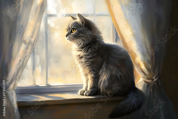 Fototapeta Elegance and Serenity: A Ct's Contemplative Morning y the Window