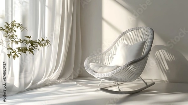 Obraz White rocking chair in minimalistic home with natural sunlight