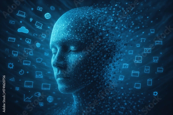 Obraz Artificial intelligence brain connecting global data network