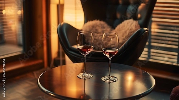 Obraz Two elegant wine glasses in a cozy, ambient setting
