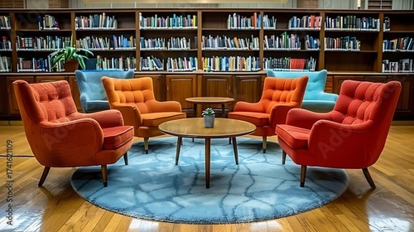 Obraz Wicker rocking chair with floor lamp and dried plants indoors