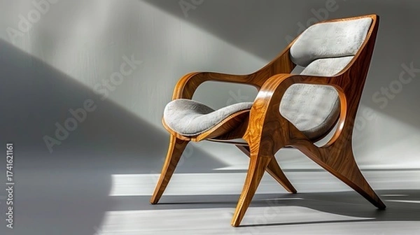 Obraz Stylish pink sofa with modern lighting and abstract wall art