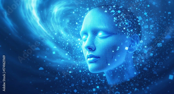Obraz Artificial intelligence mind connecting with data and information in a futuristic blue network