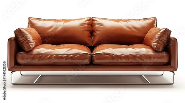 Obraz Stylish brown leather sofa with modern chrome base.