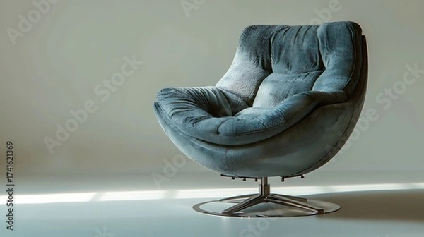 Obraz Modern blue velvet chair with metal base and soft cushions