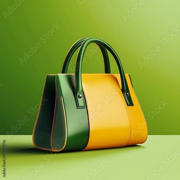 Obraz Green and yellow handbag on a simple green background.