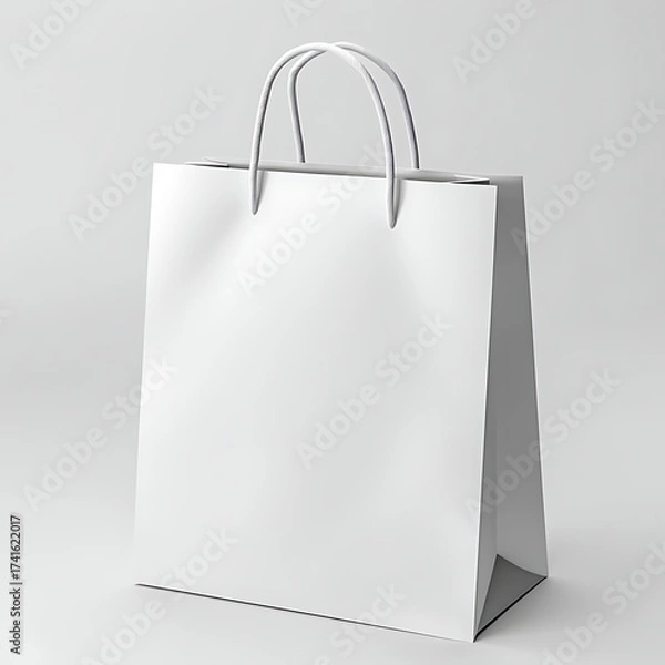 Obraz Plain white shopping bag with handles on neutral background