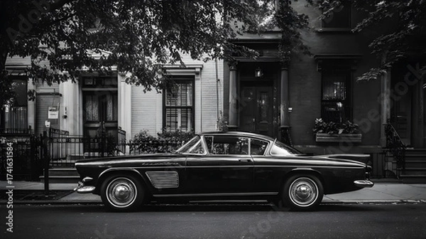 Fototapeta Vintage Charm on Display: lassic Car Gracefully Parkd on a Quiet Urban Street orner, Channeling Nostalgi and Elegance in Automotiv Design and Street Culture