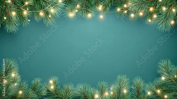 Fototapeta Festive pine branches with warm lights creating a cozy atmosphere during the winter holiday season