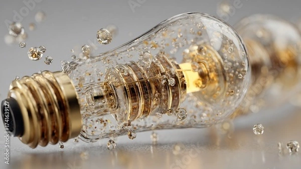 Obraz Translucent lightbulb filament glows with tiny bubbles scattered around it