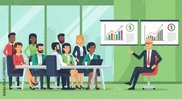 Fototapeta Business professionals attending an engaging presentation on financial growth strategies in a modern meeting space
