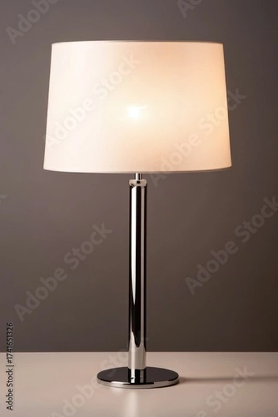 Fototapeta Elegant modern table lamp with white shade on minimalist desk