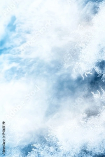 Fototapeta Whimsical frosted ice texture and soft misty clouds in calm blue sky