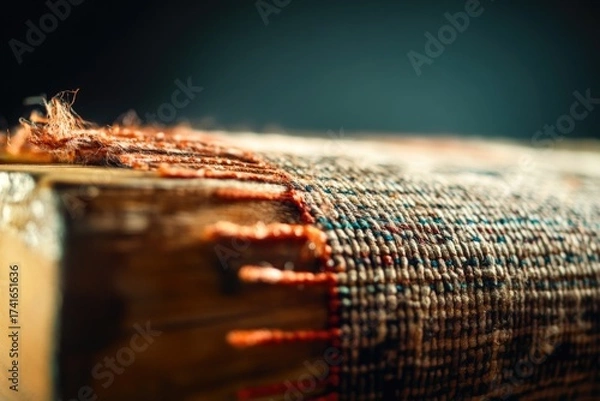 Fototapeta Close-up of worn antique book binding with textured fabric cover