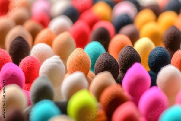 Fototapeta Colorful abstract array of soft felt shapes in various hues